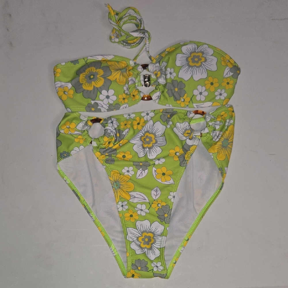 SHEIN Floral Bikini in Green and Yellow